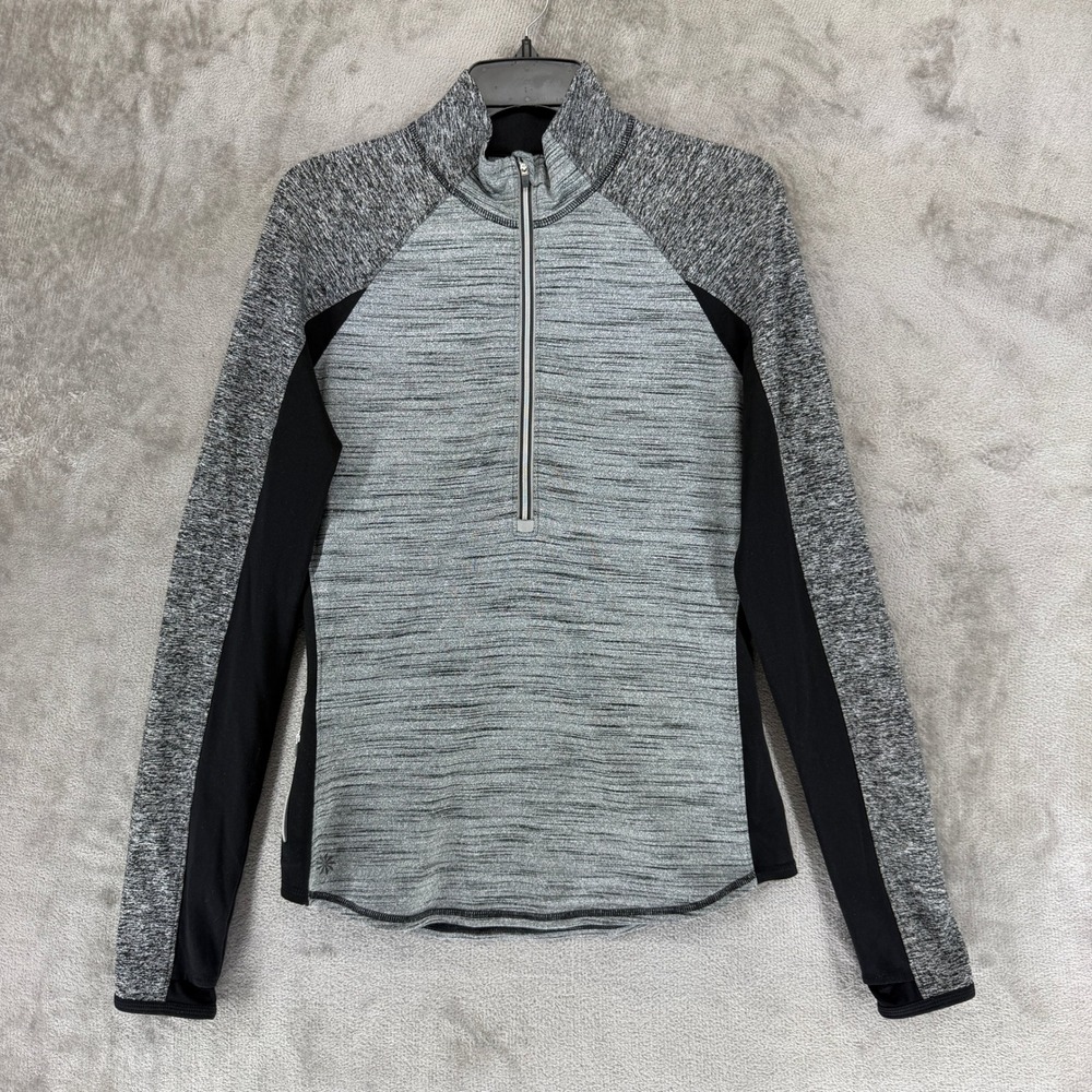 Athleta Womens Grey Space Dye Quarter Zip Pullover Thumbhole Active Top M 138805